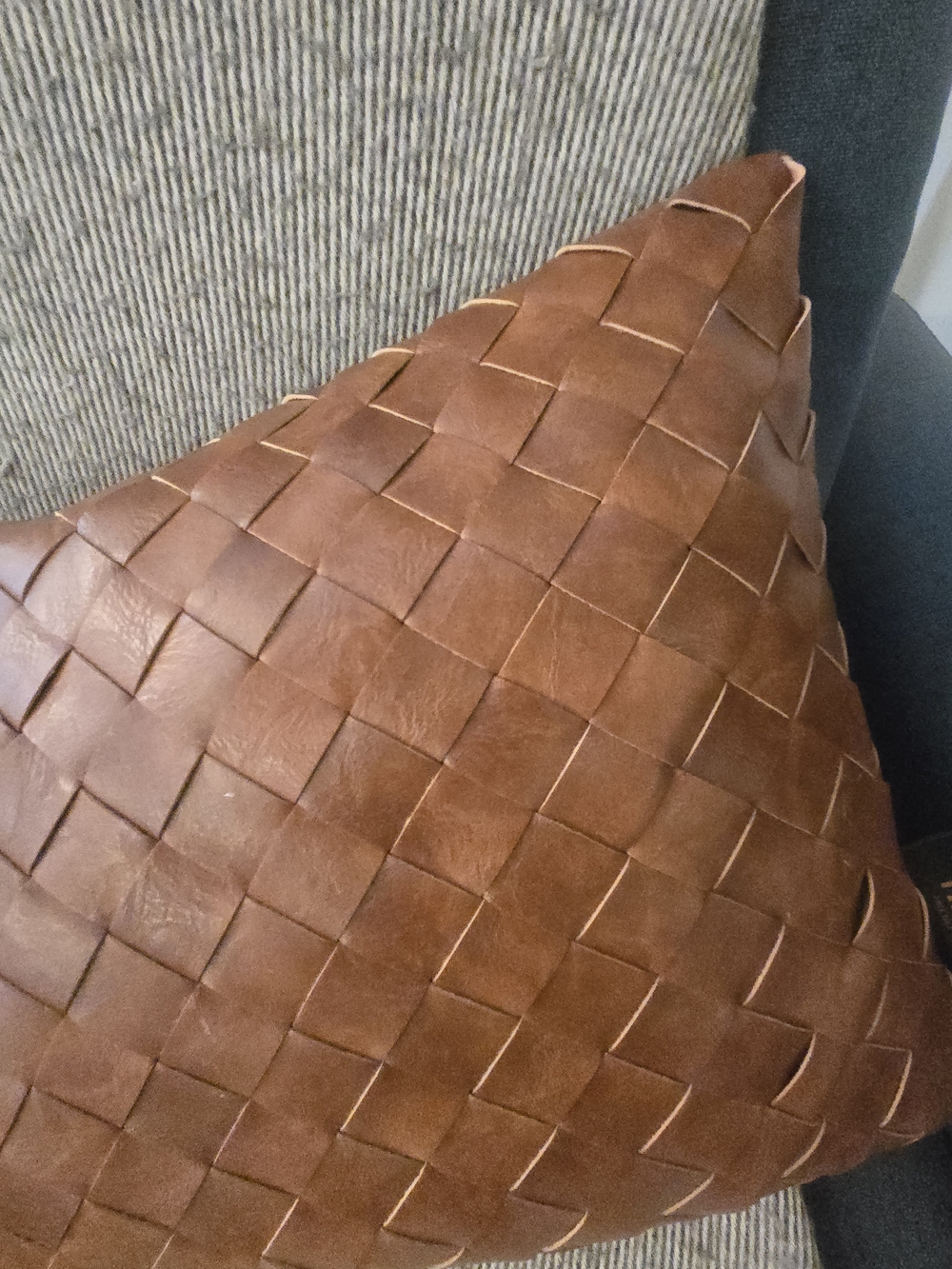 FRYE Woven Faux Leather Accent Pillow - Brown - Picture 4 of 6